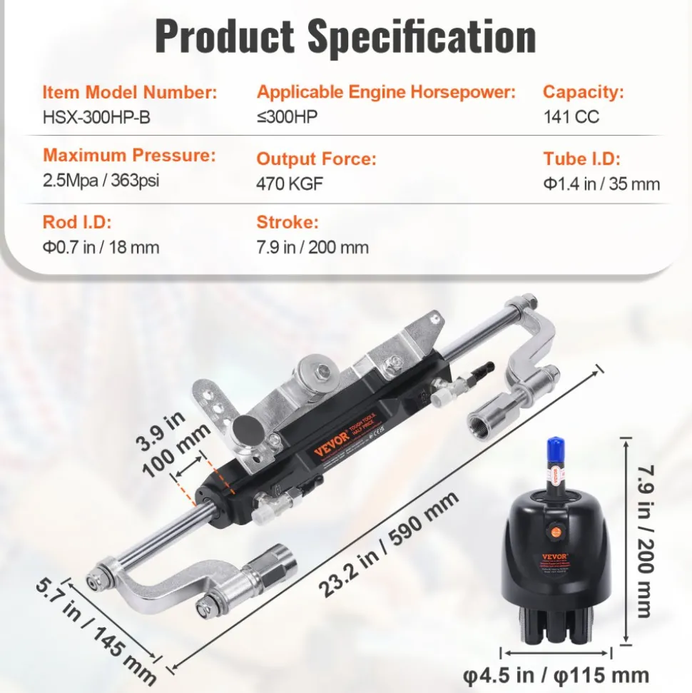 VEVOR Hydraulic Outboard Steering Pump, 1.4 Cubic Inches, 150HP Front Mount Hydraulic Helm Pump with Two-Way Lock Cylinder Stainless Steel ORB Fittings, for Single Station Single-Engine Boats