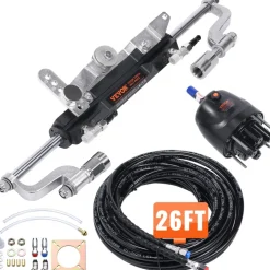 VEVOR Hydraulic Outboard Steering Pump, 1.4 Cubic Inches, 150HP Front Mount Hydraulic Helm Pump with Two-Way Lock Cylinder Stainless Steel ORB Fittings, for Single Station Single-Engine Boats