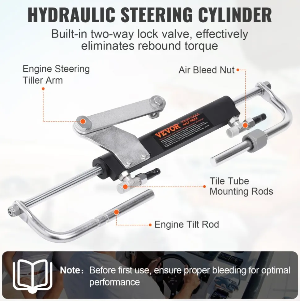 VEVOR Hydraulic Outboard Steering Kit, 90HP, Marine Boat Hydraulic Steering System, with Helm Pump Two-Way Lock Cylinder and 20 Feet Hydraulic Steering Hose, for Single Station Single-Engine Boats