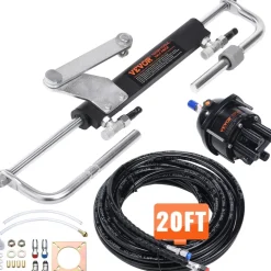 VEVOR Hydraulic Outboard Steering Kit, 90HP, Marine Boat Hydraulic Steering System, with Helm Pump Two-Way Lock Cylinder and 20 Feet Hydraulic Steering Hose, for Single Station Single-Engine Boats