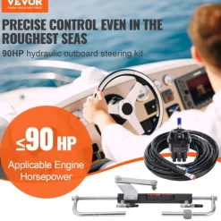 VEVOR Hydraulic Outboard Steering Kit, 90HP, Marine Boat Hydraulic Steering System, with Helm Pump Two-Way Lock Cylinder and 20 Feet Hydraulic Steering Hose, for Single Station Single-Engine Boats
