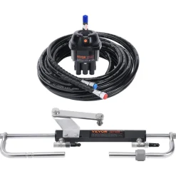 VEVOR Hydraulic Outboard Steering Kit, 90HP, Marine Boat Hydraulic Steering System, with Helm Pump Two-Way Lock Cylinder and 20 Feet Hydraulic Steering Hose, for Single Station Single-Engine Boats