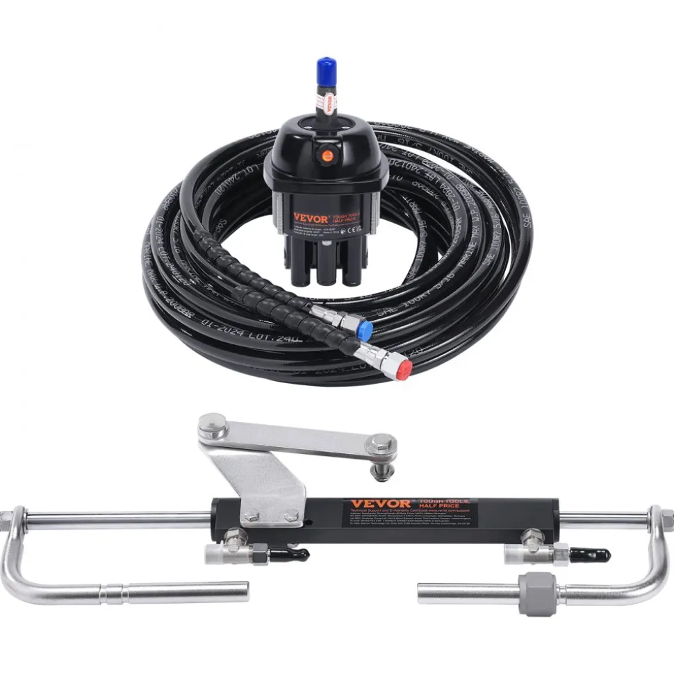 VEVOR Hydraulic Outboard Steering Kit, 90HP, Marine Boat Hydraulic Steering System, with Helm Pump Two-Way Lock Cylinder and 20 Feet Hydraulic Steering Hose, for Single Station Single-Engine Boats
