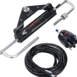 VEVOR Hydraulic Outboard Steering Kit, 150HP, Marine Boat Hydraulic Steering System, with Helm Pump Two-Way Lock Cylinder and 26 Feet Hydraulic Steering Hose, for Single Station Single-Engine Boats