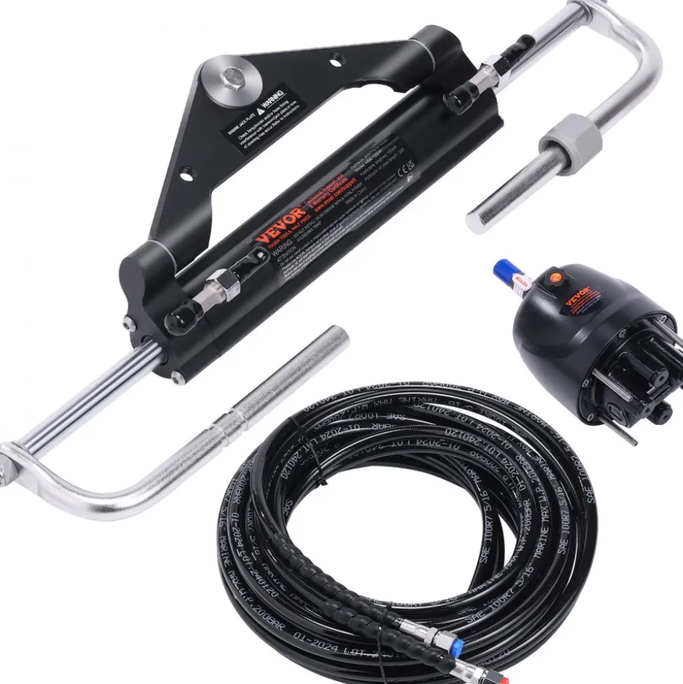 VEVOR Hydraulic Outboard Steering Kit, 150HP, Marine Boat Hydraulic Steering System, with Helm Pump Two-Way Lock Cylinder and 26 Feet Hydraulic Steering Hose, for Single Station Single-Engine Boats