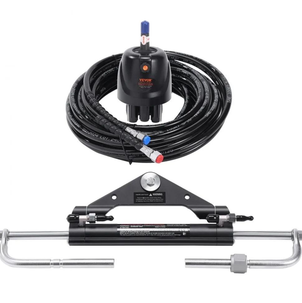 VEVOR Hydraulic Outboard Steering Kit, 150HP, Marine Boat Hydraulic Steering System, with Helm Pump Two-Way Lock Cylinder and 26 Feet Hydraulic Steering Hose, for Single Station Single-Engine Boats