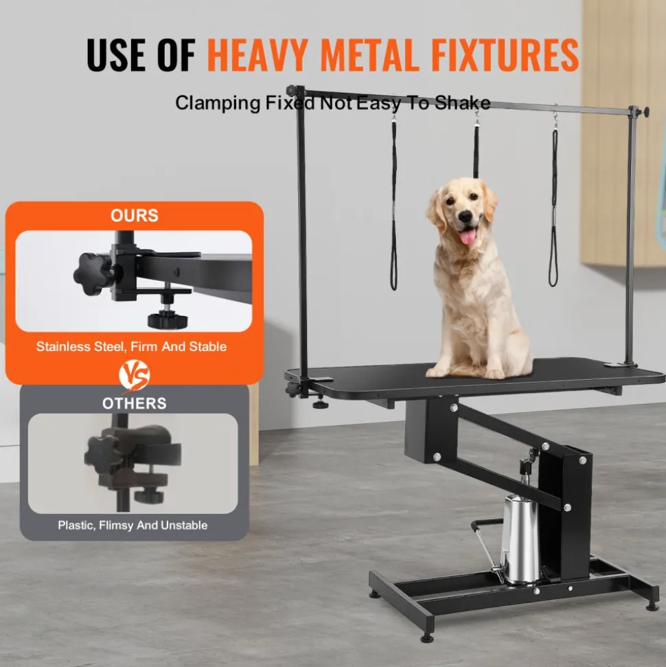 VEVOR 43" Hydraulic Pet Grooming Table, Heavy Duty Dog Grooming Arm for Medium/ Small Dogs, Height Adjustable Dog Grooming Station, Anti Slip Tabletop /Dog Grooming Station, Max Bearing 400LBS