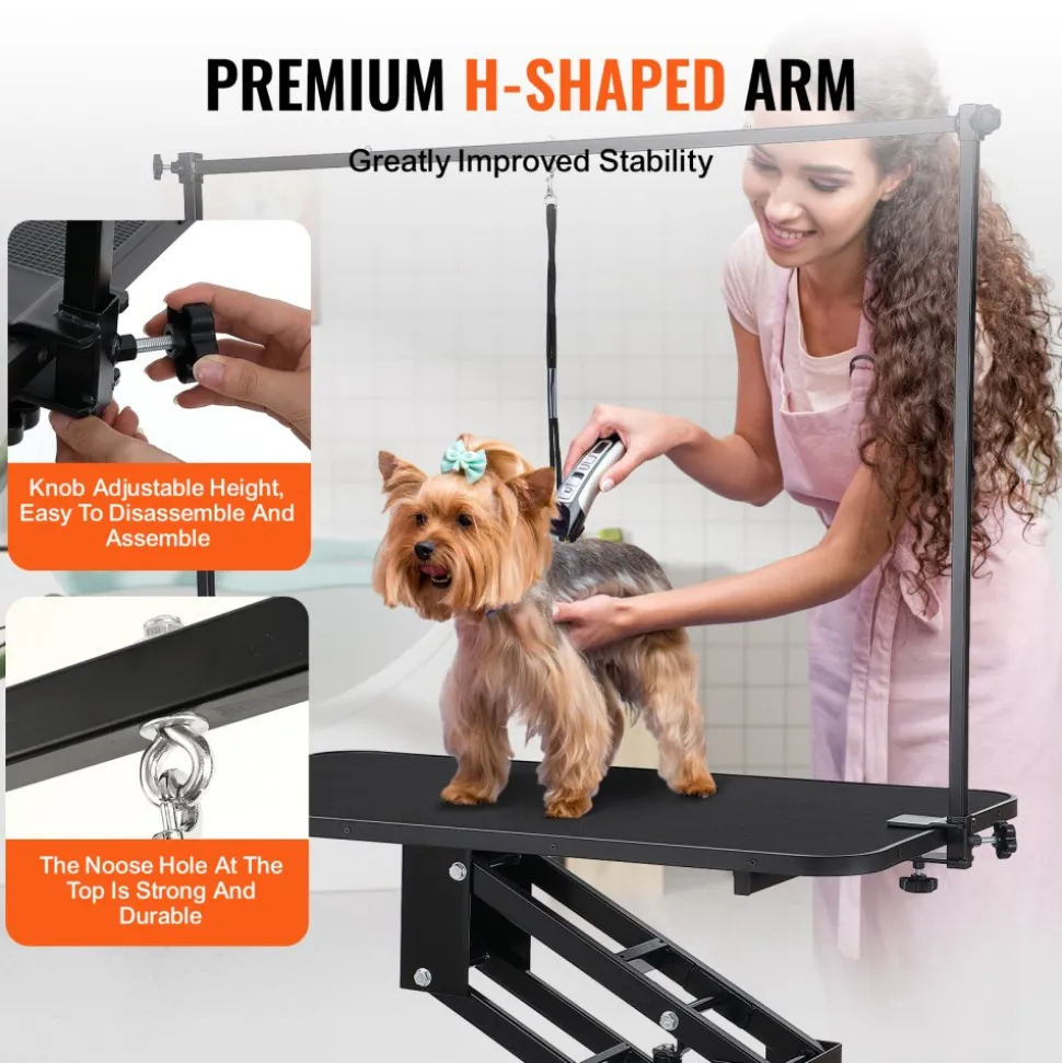 VEVOR 43" Hydraulic Pet Grooming Table, Heavy Duty Dog Grooming Arm for Medium/ Small Dogs, Height Adjustable Dog Grooming Station, Anti Slip Tabletop /Dog Grooming Station, Max Bearing 400LBS