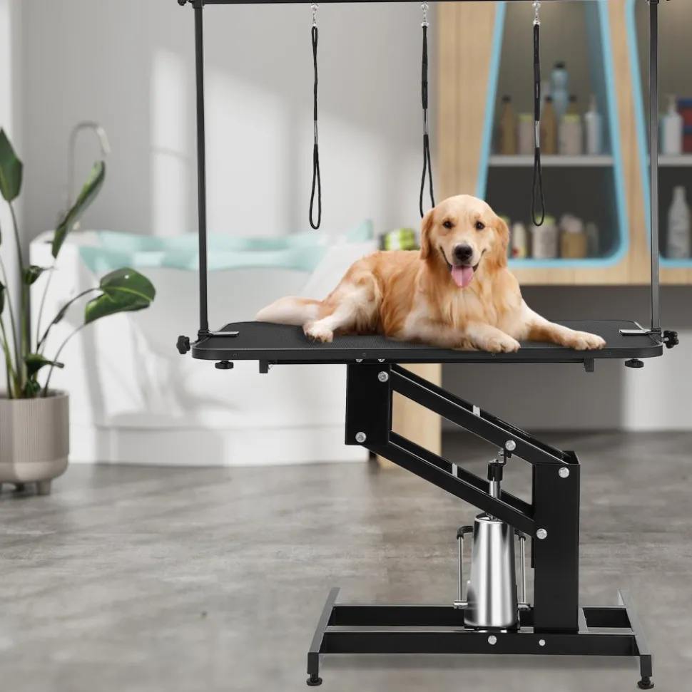 VEVOR 43" Hydraulic Pet Grooming Table, Heavy Duty Dog Grooming Arm for Medium/ Small Dogs, Height Adjustable Dog Grooming Station, Anti Slip Tabletop /Dog Grooming Station, Max Bearing 400LBS