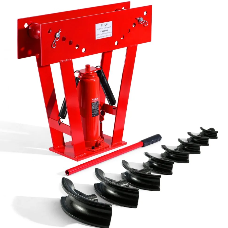 VEVOR Hydraulic Pipe Bender, 16 Ton Manual Copper Exhaust Pipe Bending Machine with 8 Dies (1/2" - 3") and 90 - 180° Adjustable Rollers, Heavy-Duty Pipe Tube Bender for Piping Railing Construction