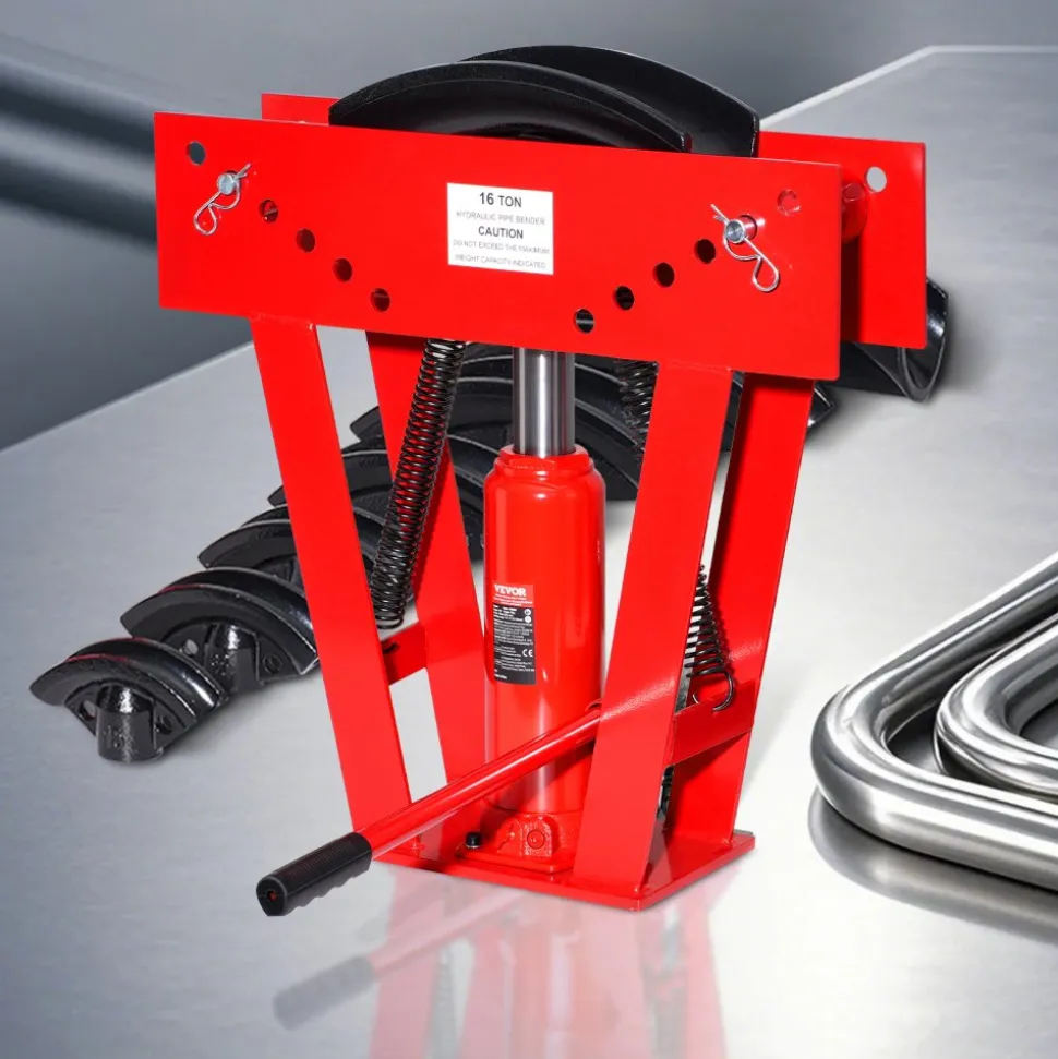 VEVOR Hydraulic Pipe Bender, 16 Ton Manual Copper Exhaust Pipe Bending Machine with 8 Dies (1/2" - 3") and 90 - 180° Adjustable Rollers, Heavy-Duty Pipe Tube Bender for Piping Railing Construction