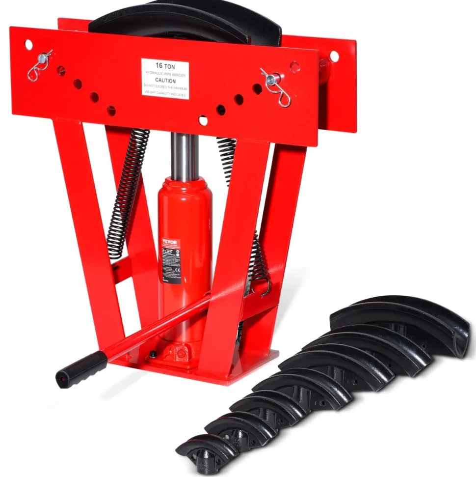 VEVOR Hydraulic Pipe Bender, 16 Ton Manual Copper Exhaust Pipe Bending Machine with 8 Dies (1/2" - 3") and 90 - 180° Adjustable Rollers, Heavy-Duty Pipe Tube Bender for Piping Railing Construction
