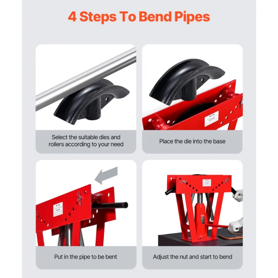 VEVOR Hydraulic Pipe Bender, 16 Ton Manual Copper Exhaust Pipe Bending Machine with 8 Dies (1/2" - 3") and 90 - 180° Adjustable Rollers, Heavy-Duty Pipe Tube Bender for Piping Railing Construction