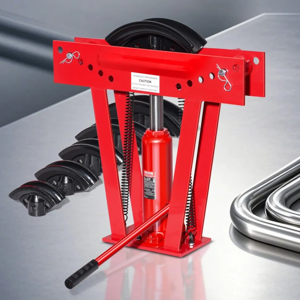 VEVOR Hydraulic Pipe Bender, 12 Ton Manual Copper Exhaust Pipe Bending Machine with 6 Dies (1/2" - 2") and 90 - 180° Adjustable Rollers, Heavy-Duty Pipe Tube Bender for Piping Railing Construction
