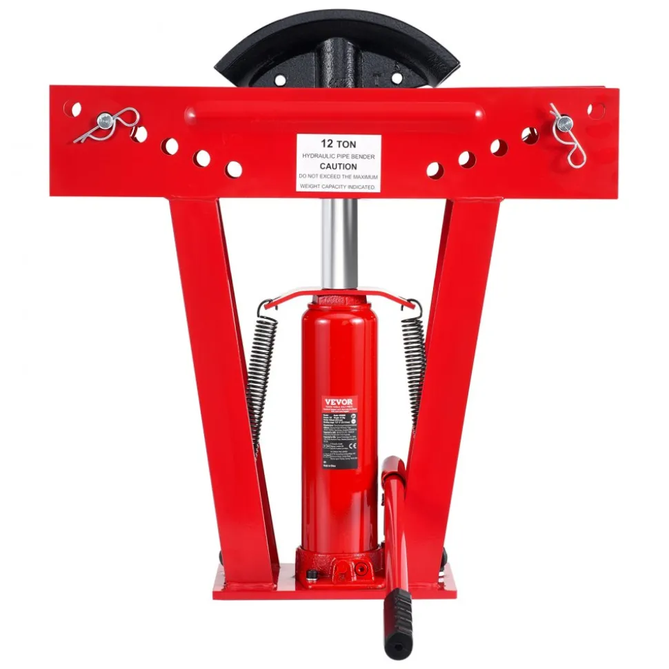 VEVOR Hydraulic Pipe Bender, 12 Ton Manual Copper Exhaust Pipe Bending Machine with 6 Dies (1/2" - 2") and 90 - 180° Adjustable Rollers, Heavy-Duty Pipe Tube Bender for Piping Railing Construction