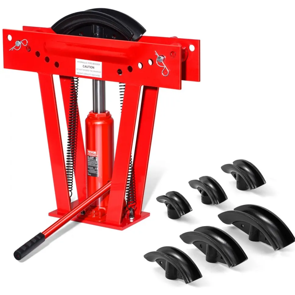 VEVOR Hydraulic Pipe Bender, 12 Ton Manual Copper Exhaust Pipe Bending Machine with 6 Dies (1/2" - 2") and 90 - 180° Adjustable Rollers, Heavy-Duty Pipe Tube Bender for Piping Railing Construction