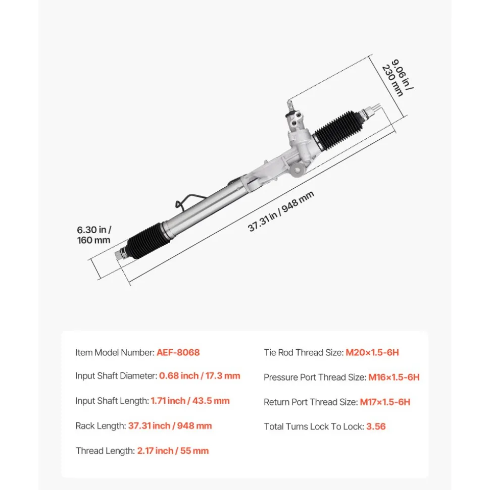 VEVOR Hydraulic Power Steering Rack and Pinion, with Dust Boot, Compatible with 1996-2000 Toyota 4Runner L4 2.7L, 1996-2002 Toyota 4Runner V6 3.4L, 1998-2004 Toyota Tacoma L4 2.7L / V6 3.4L (RWD)