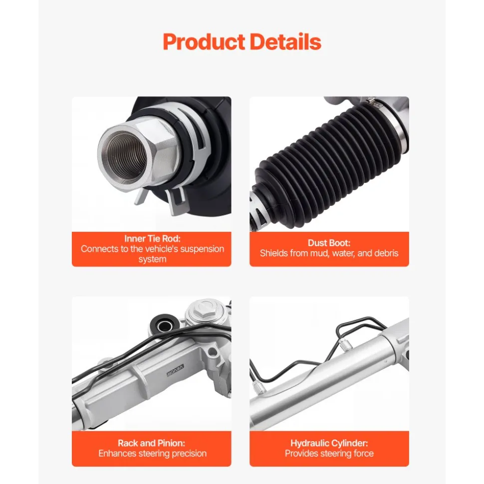 VEVOR Hydraulic Power Steering Rack and Pinion, with Dust Boot, Compatible with 1996-2000 Toyota 4Runner L4 2.7L, 1996-2002 Toyota 4Runner V6 3.4L, 1998-2004 Toyota Tacoma L4 2.7L / V6 3.4L (RWD)