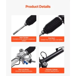 VEVOR Hydraulic Power Steering Rack and Pinion, Steering Rack and Pinion Assembly with Dust Boot, Compatible with 2004-2006 Lexus RX330, 2007-2009 Lexus RX350, 2001-2007 Toyota Highlander