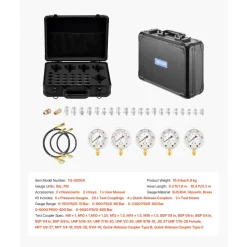 VEVOR Hydraulic Pressure Test Kit, 150/900/2300/6000/9000 PSI (10/60/160/400/600 Bar), Hydraulic Gauge Kit 5 Gauges 20 Couplings 4 Quick-Release Couplers 3 Hoses for Excavator Construction Machinery