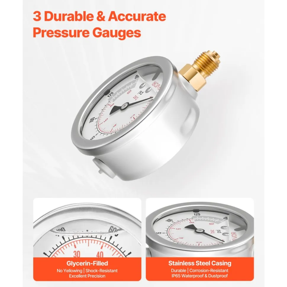 VEVOR Hydraulic Pressure Test Kit, 150/900/2300/6000/9000 PSI (10/60/160/400/600 Bar), Hydraulic Gauge Kit 5 Gauges 20 Couplings 4 Quick-Release Couplers 3 Hoses for Excavator Construction Machinery