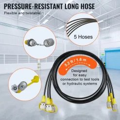 VEVOR Hydraulic Pressure Test Kit, 10/100/250/400/600bar, 5 Gauges 13 Couplings 14 Tee Connectors 5 Test Hoses, Excavator Hydraulic Test Gauge Set with Carrying Case for Excavator Tractors Machinery