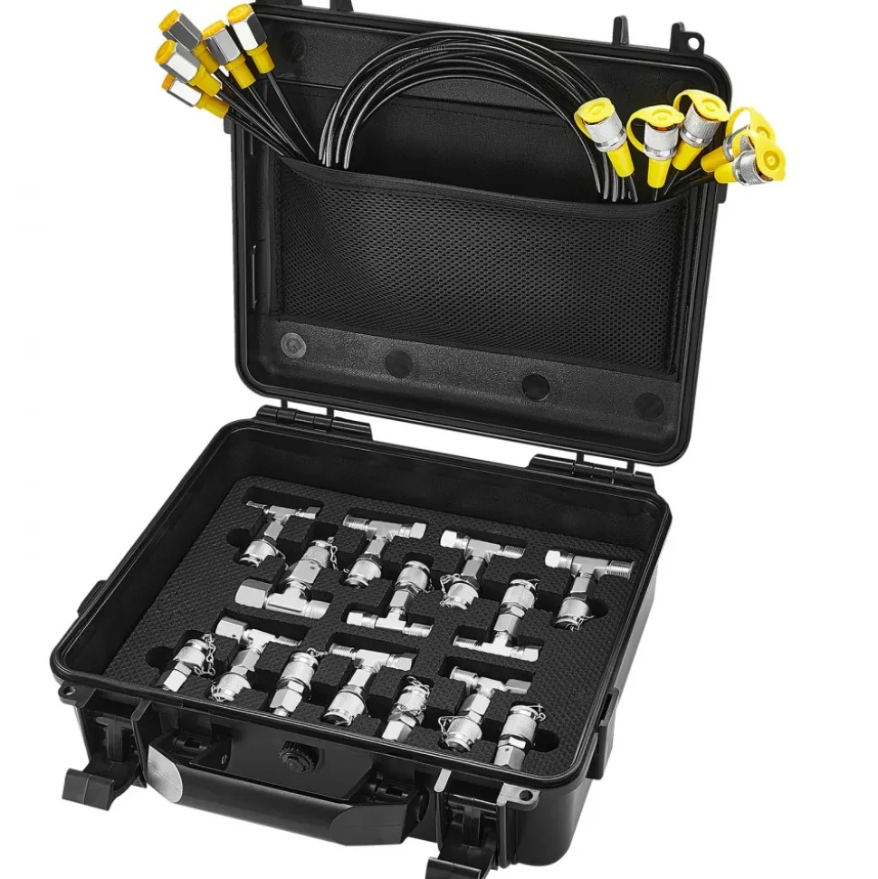 VEVOR Hydraulic Pressure Test Kit, 10/100/250/400/600bar, 5 Gauges 13 Couplings 14 Tee Connectors 5 Test Hoses, Excavator Hydraulic Test Gauge Set with Carrying Case for Excavator Tractors Machinery