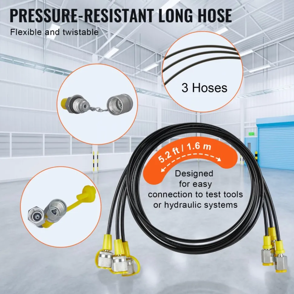 VEVOR Hydraulic Pressure Test Kit, 250/400/600bar, 3 Gauges 6 Test Couplings 3 Test Hoses, Excavator Hydraulic Test Gauge Set with Portable Carrying Case for Excavator Tractors Construction Machinery