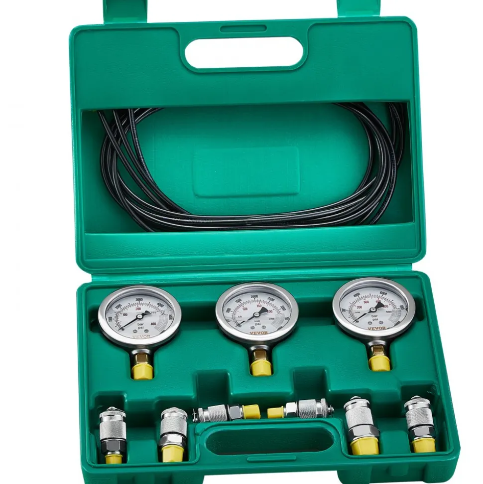VEVOR Hydraulic Pressure Test Kit, 250/400/600bar, 3 Gauges 6 Test Couplings 3 Test Hoses, Excavator Hydraulic Test Gauge Set with Portable Carrying Case for Excavator Tractors Construction Machinery