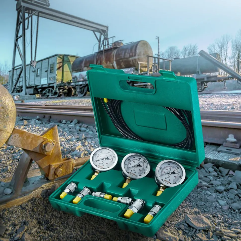VEVOR Hydraulic Pressure Test Kit, 250/400/600bar, 3 Gauges 6 Test Couplings 3 Test Hoses, Excavator Hydraulic Test Gauge Set with Portable Carrying Case for Excavator Tractors Construction Machinery