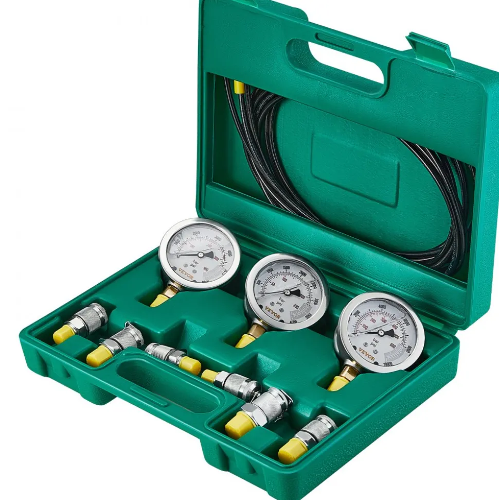 VEVOR Hydraulic Pressure Test Kit, 250/400/600bar, 3 Gauges 6 Test Couplings 3 Test Hoses, Excavator Hydraulic Test Gauge Set with Portable Carrying Case for Excavator Tractors Construction Machinery