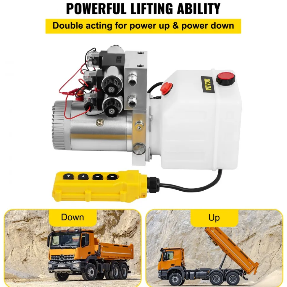 VEVOR Hydraulic Pump Double Acting Hydraulic Power Unit Double Solenoid Hydraulic Power Pack 12V DC Hydraulic Power Pump with 4.5Liter Reservoir for Dump Trailer Car Lifting