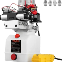 VEVOR Hydraulic Pump Double Acting Hydraulic Power Unit Double Solenoid Hydraulic Power Pack 12V DC Hydraulic Power Pump with 4.5Liter Reservoir for Dump Trailer Car Lifting