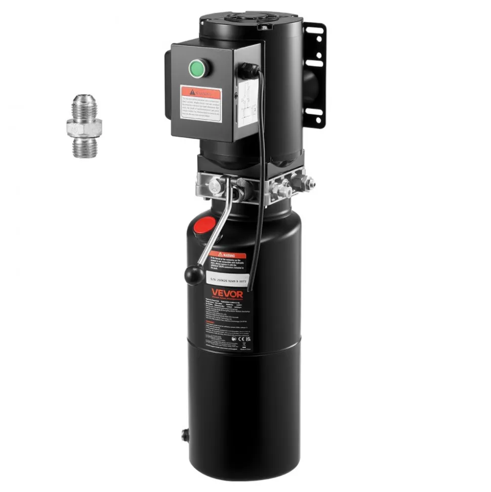 VEVOR Hydraulic Pump Power Unit, AC 220V, 10 Quart Single Acting Hydraulic Unit, 6.3 L/min Oil Flow, Max Discharge Pressure 22 MPa for Dump Truck, Auto Repair Garage, Car Lifting Platforms, Black