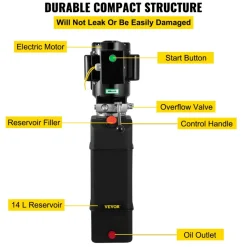 VEVOR Hydraulic Pump 2950 PSI 60HZ Hydraulic Power Unit 3 HP 220V Hydraulic Power Pack for 2 & 4 Post Lifts Car Lift Hydraulic Power Unit with 3.5 Gallon Reservoir