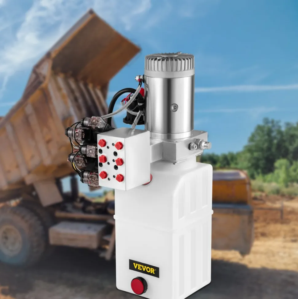 VEVOR Hydraulic Pump, 6 Quart/1.5 Gal Double Acting Dump Trailer Pump DC 12V, 3200 PSI Max Relief Pressure, Electric Hydraulic Power Unit for Dump Trailer Car Lifting (with 6pcs SAE #6 Connectors)