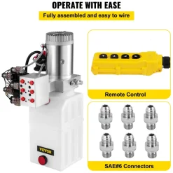 VEVOR Hydraulic Pump, 6 Quart/1.5 Gal Double Acting Dump Trailer Pump DC 12V, 3200 PSI Max Relief Pressure, Electric Hydraulic Power Unit for Dump Trailer Car Lifting (with 6pcs SAE #6 Connectors)