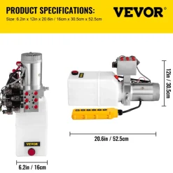 VEVOR Hydraulic Pump, 6 Quart/1.5 Gal Double Acting Dump Trailer Pump DC 12V, 3200 PSI Max Relief Pressure, Electric Hydraulic Power Unit for Dump Trailer Car Lifting (with 6pcs SAE #6 Connectors)