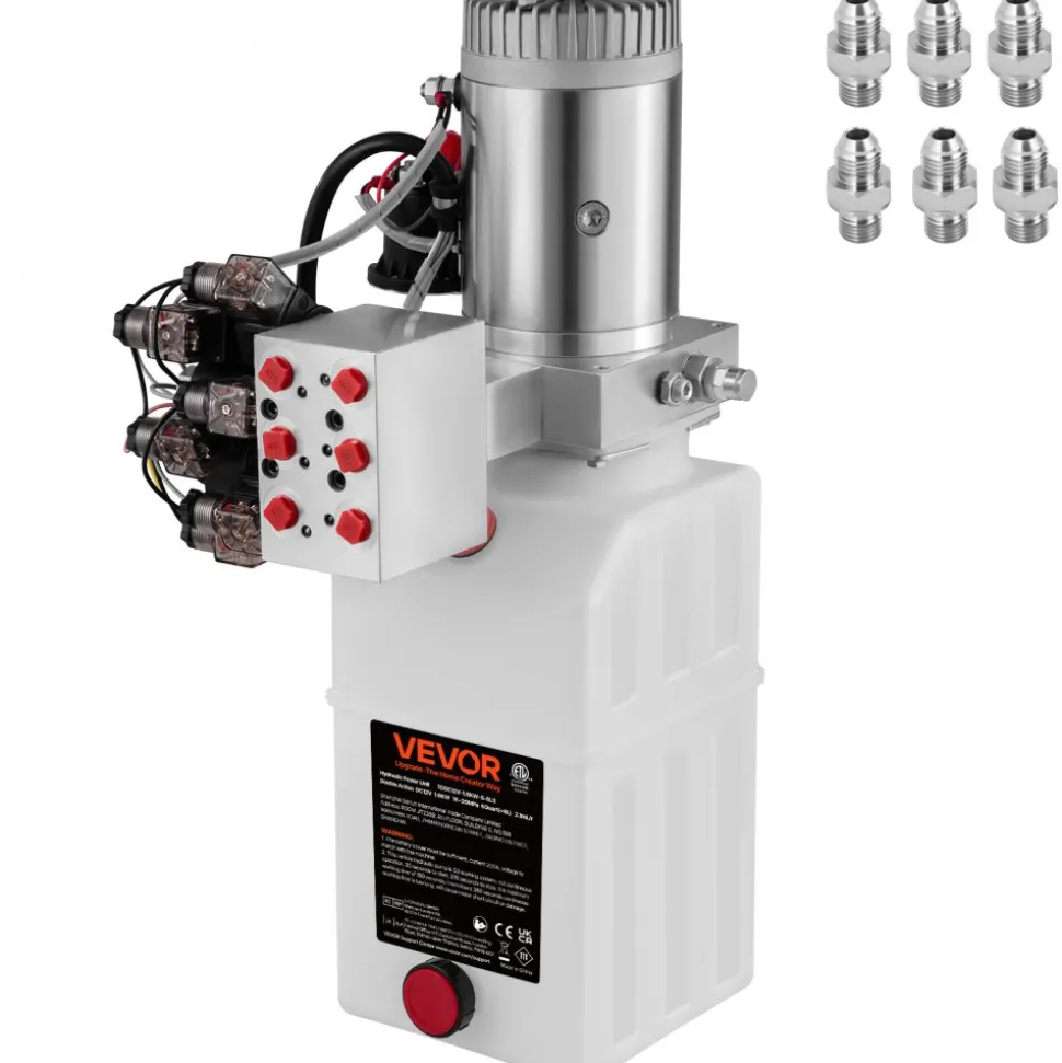 VEVOR Hydraulic Pump, 6 Quart/1.5 Gal Double Acting Dump Trailer Pump DC 12V, 3200 PSI Max Relief Pressure, Electric Hydraulic Power Unit for Dump Trailer Car Lifting (with 6pcs SAE #6 Connectors)