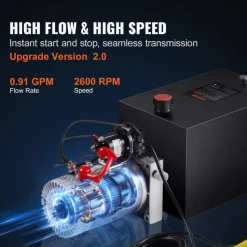 VEVOR Hydraulic Pump, 4 Quart Hydraulic Power Unit, Single Acting Dump Trailer Pump, 0.91 GPM Flow Rate, 3200 PSI Max Relief Pressure, DC 12V Hydraulic Pump for Dump Trailer Car Lifting