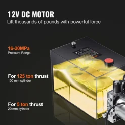 VEVOR Hydraulic Pump, 4 Quart Hydraulic Power Unit, Single Acting Dump Trailer Pump, 0.91 GPM Flow Rate, 3200 PSI Max Relief Pressure, DC 12V Hydraulic Pump for Dump Trailer Car Lifting