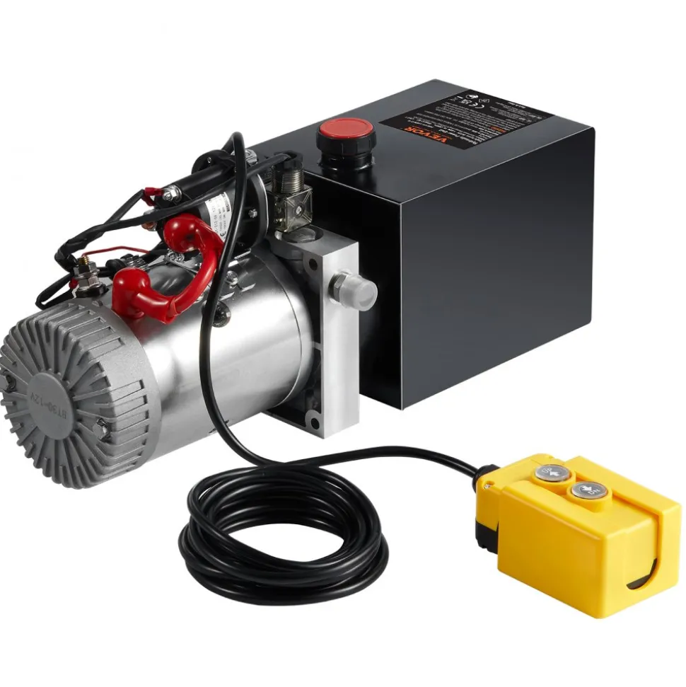 VEVOR Hydraulic Pump, 4 Quart Hydraulic Power Unit, Single Acting Dump Trailer Pump, 0.91 GPM Flow Rate, 3200 PSI Max Relief Pressure, DC 12V Hydraulic Pump for Dump Trailer Car Lifting