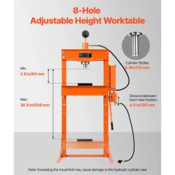 VEVOR Hydraulic Shop Press, 30 T H-Frame Pneumatic Shop Press with Press Plate & Triangular Support, Stable Garage Floor Adjustable Hydraulic Press with Relief Valve, Fit for Bending & Straightening