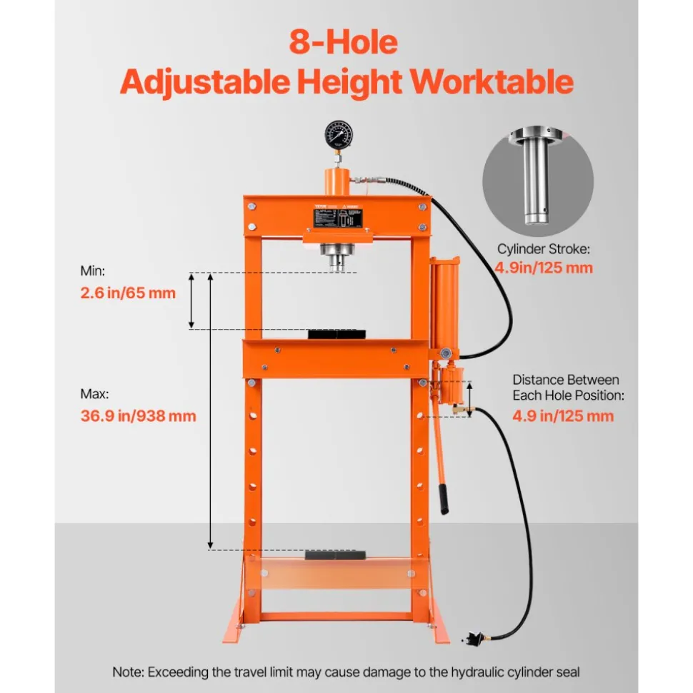 VEVOR Hydraulic Shop Press, 30 T H-Frame Pneumatic Shop Press with Press Plate & Triangular Support, Stable Garage Floor Adjustable Hydraulic Press with Relief Valve, Fit for Bending & Straightening