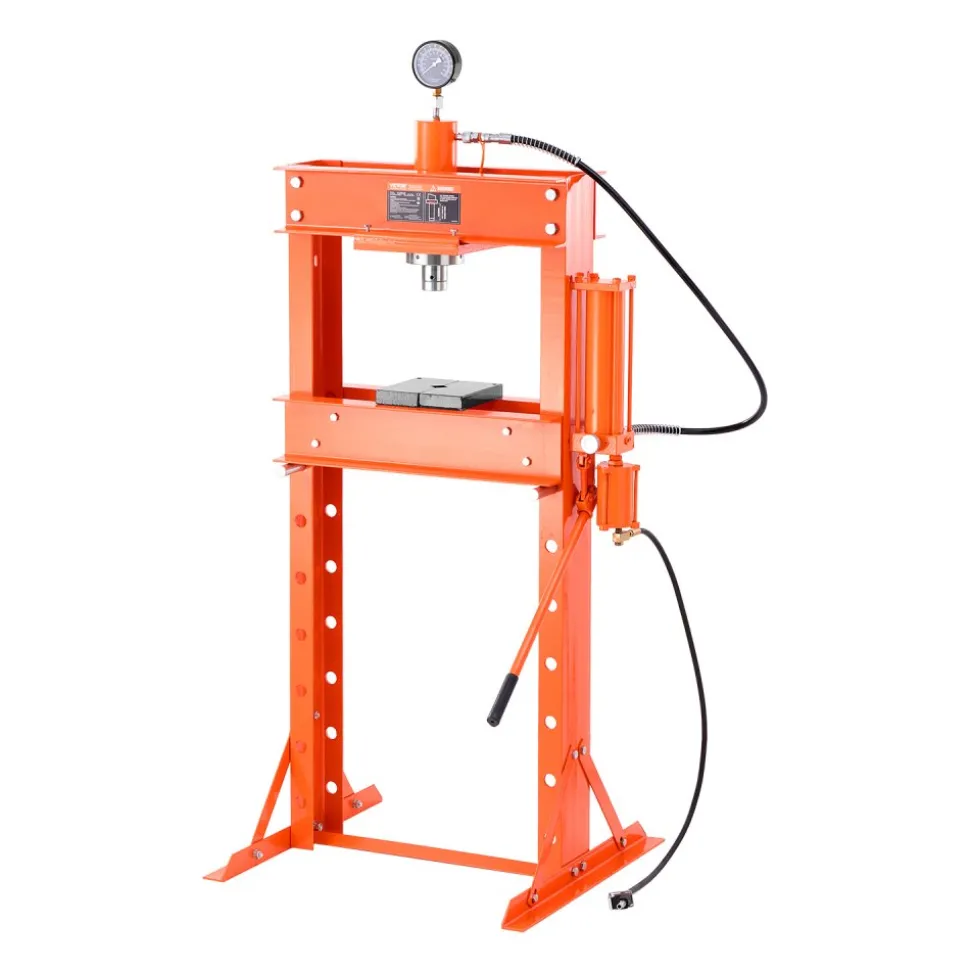VEVOR Hydraulic Shop Press, 30 T H-Frame Pneumatic Shop Press with Press Plate & Triangular Support, Stable Garage Floor Adjustable Hydraulic Press with Relief Valve, Fit for Bending & Straightening
