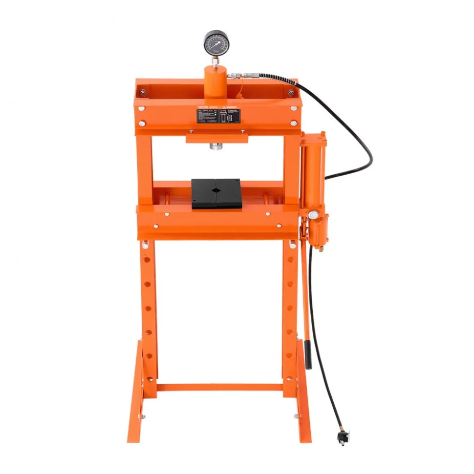VEVOR Hydraulic Shop Press, 30 T H-Frame Pneumatic Shop Press with Press Plate & Triangular Support, Stable Garage Floor Adjustable Hydraulic Press with Relief Valve, Fit for Bending & Straightening
