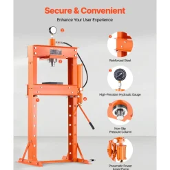 VEVOR Hydraulic Shop Press, 30 T H-Frame Pneumatic Shop Press with Press Plate & Triangular Support, Stable Garage Floor Adjustable Hydraulic Press with Relief Valve, Fit for Bending & Straightening
