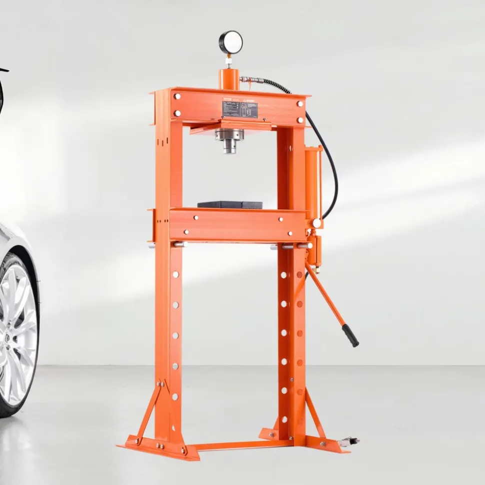 VEVOR Hydraulic Shop Press, 30 T H-Frame Pneumatic Shop Press with Press Plate & Triangular Support, Stable Garage Floor Adjustable Hydraulic Press with Relief Valve, Fit for Bending & Straightening