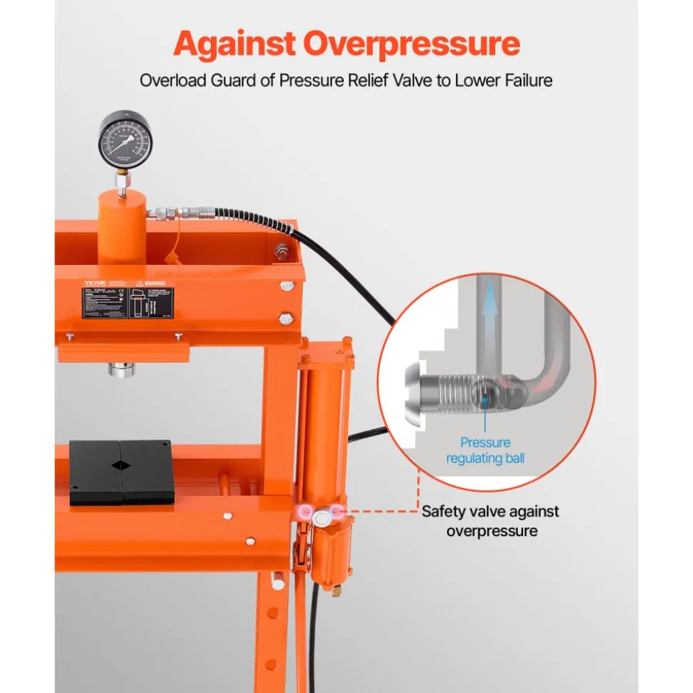 VEVOR Hydraulic Shop Press, 30 T H-Frame Pneumatic Shop Press with Press Plate & Triangular Support, Stable Garage Floor Adjustable Hydraulic Press with Relief Valve, Fit for Bending & Straightening