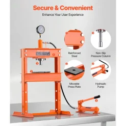 VEVOR Hydraulic Shop Press, 10 T H-Frame Shop Press with Press Plate & H-shaped Base, Stable Garage Floor Adjustable Hydraulic Press with Relief Valve, Fit for Bending, Straightening & Stamping